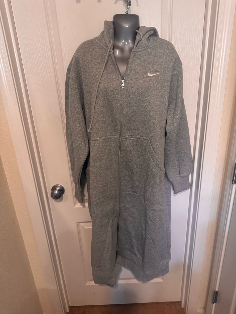 Nike Long Zip-Up Hooded Coat/dress in Heather Gray